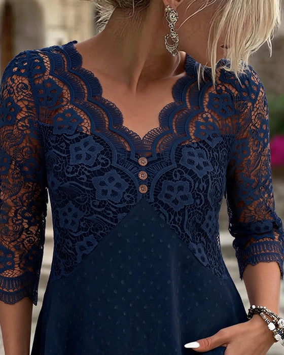 Lace Patchwork V-Neck Blouse
