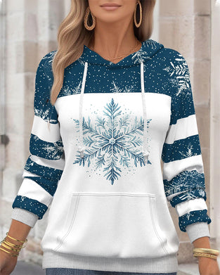 Casual Snowflake Print Hoodie