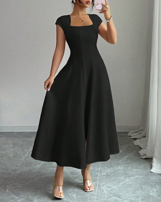 Square-Neck Short-Sleeve Dress
