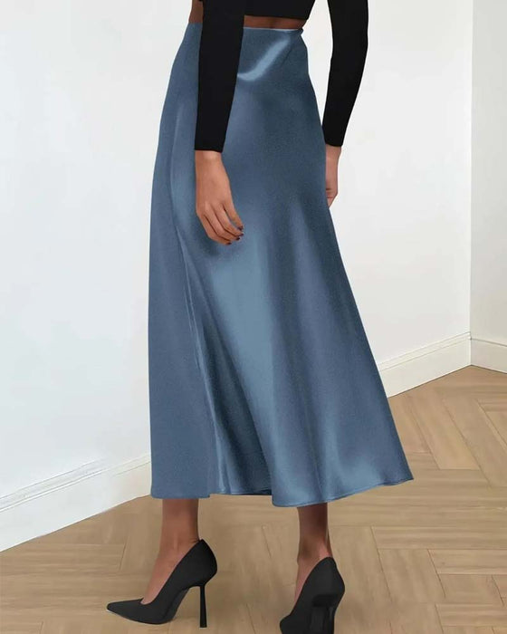 A-Line Solid Color Long Skirt