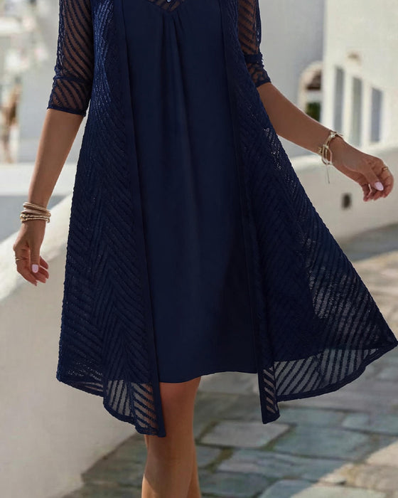 Solid Color Hollow Small V-Neck Dress