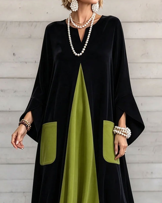 V-Neck Color-Block Maxi Dress