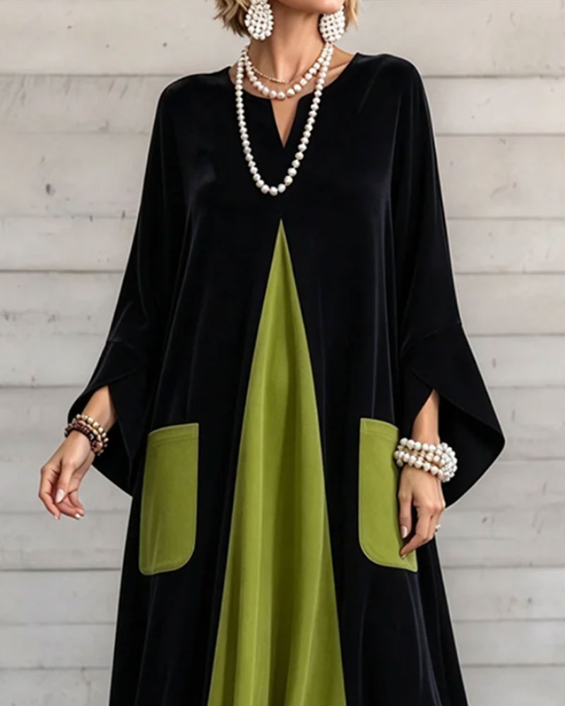 V-Neck Color-Block Maxi Dress