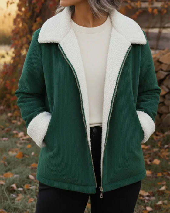 Corduroy Lamb Wool Coat