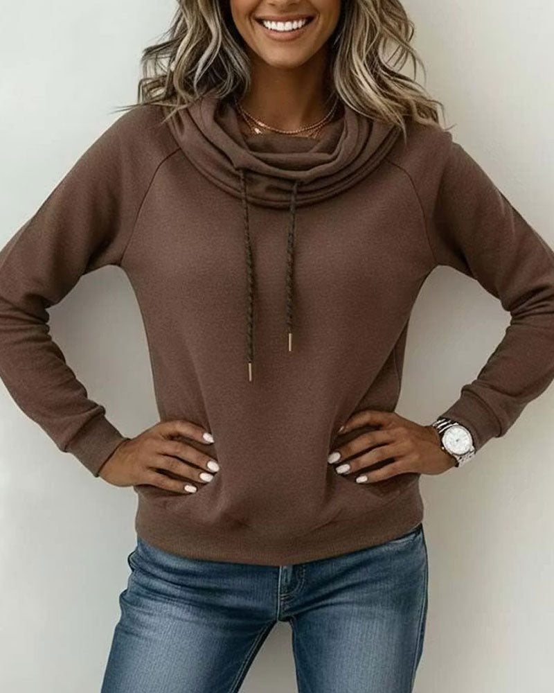 Mock Neck Tie Casual Pullover Sweatshirt