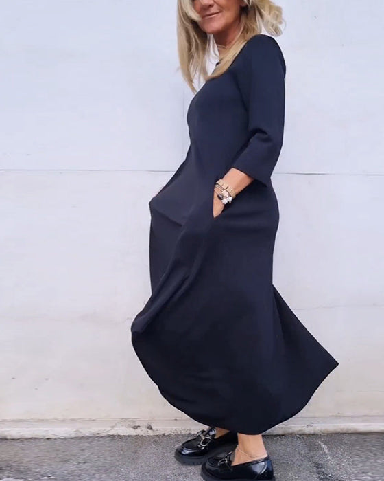 Simple solid color pocket dress