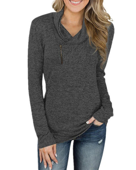 Solid Pullover Zipper Fitted Top
