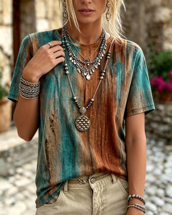 Crew Neck Color Block Striped T-Shirt