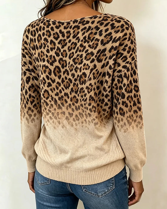Leopard Print Cross Gradient Mock Two-Piece Top