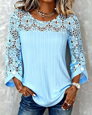 Long-Sleeved Solid-Color Round-Neck Blouse