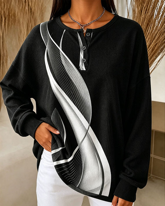 Waffle Casual Button Sweatshirt