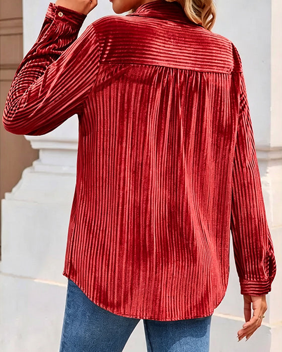 Pocket Long Sleeve Striped Shirt