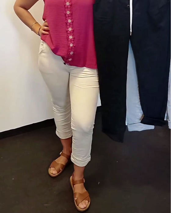 Fashion Solid Color Button Pocket Skinny Pants