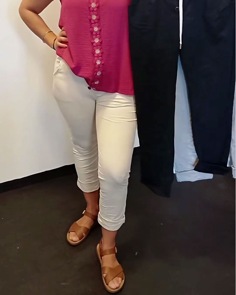 Fashion Solid Color Button Pocket Skinny Pants