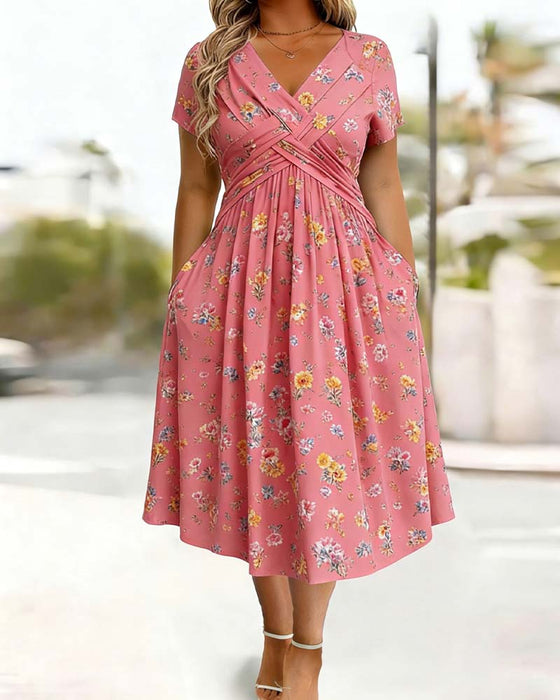 Floral Twist Short Sleeve Dress