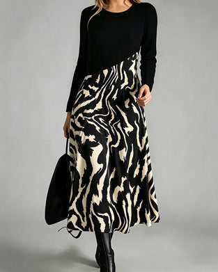 Patchwork Zebra Long Sleeve Dress