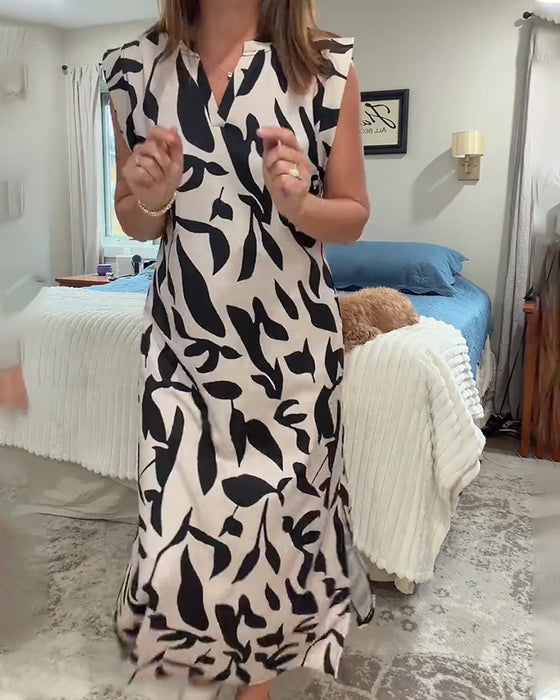 Sleeveless V-Neck Slit Workwear Long Dresses