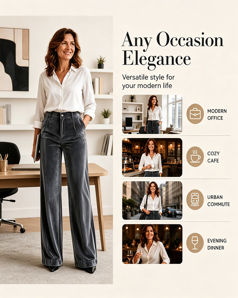Solid Color Velvet Pocket Long Pants