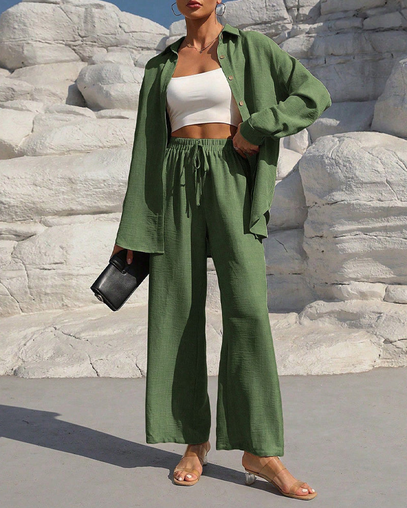 Long Sleeve Casual Solid Set