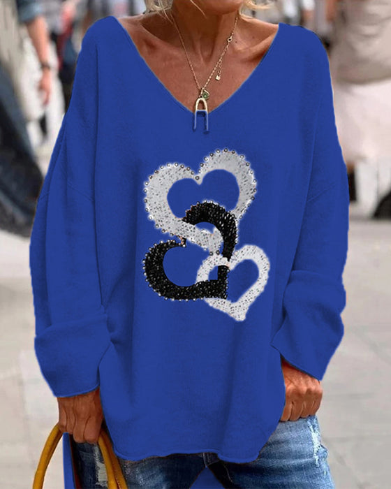 V Neck Heart Printed Top