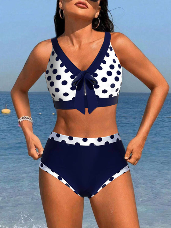High Waist Patchwork Polka Dot Bikinis