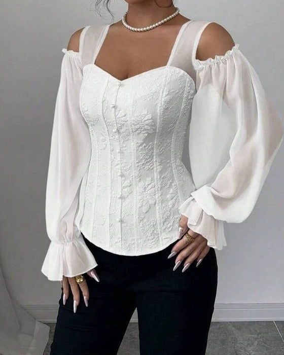 Off-Shoulder Long Sleeve Waist Blouse