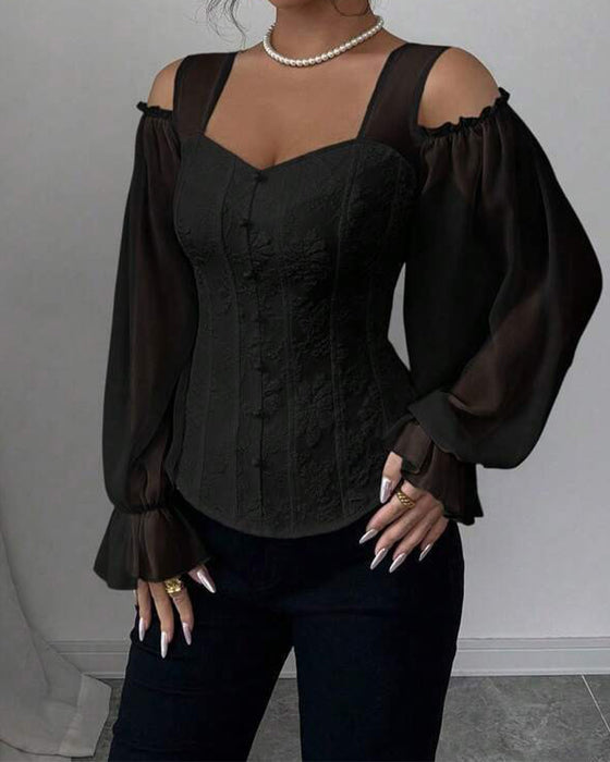 Off-Shoulder Long Sleeve Waist Blouse