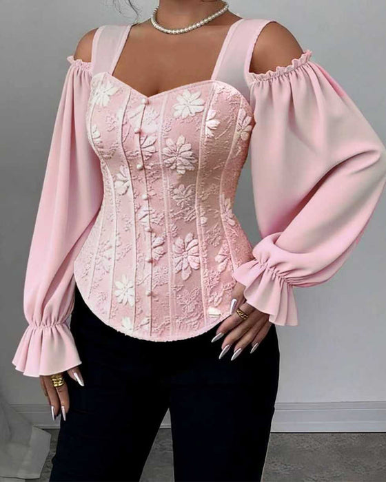 Off-Shoulder Long Sleeve Waist Blouse