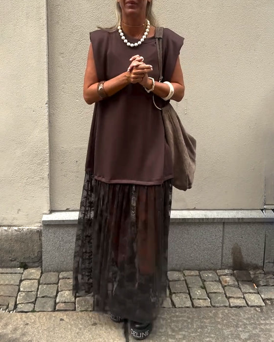 Sleeveless Mesh Patchwork Dress
