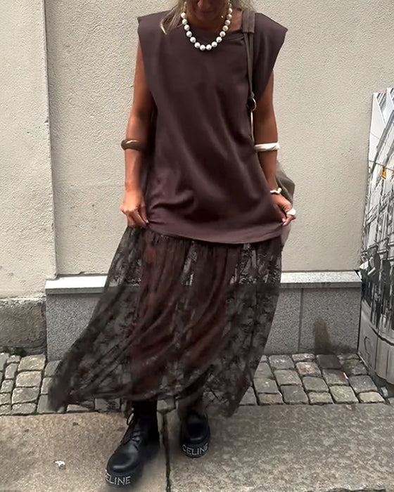 Sleeveless Mesh Patchwork Dress