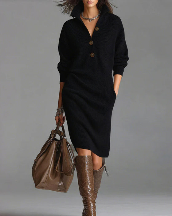 Casual Solid Color Autumn And Winter Sweater Dress