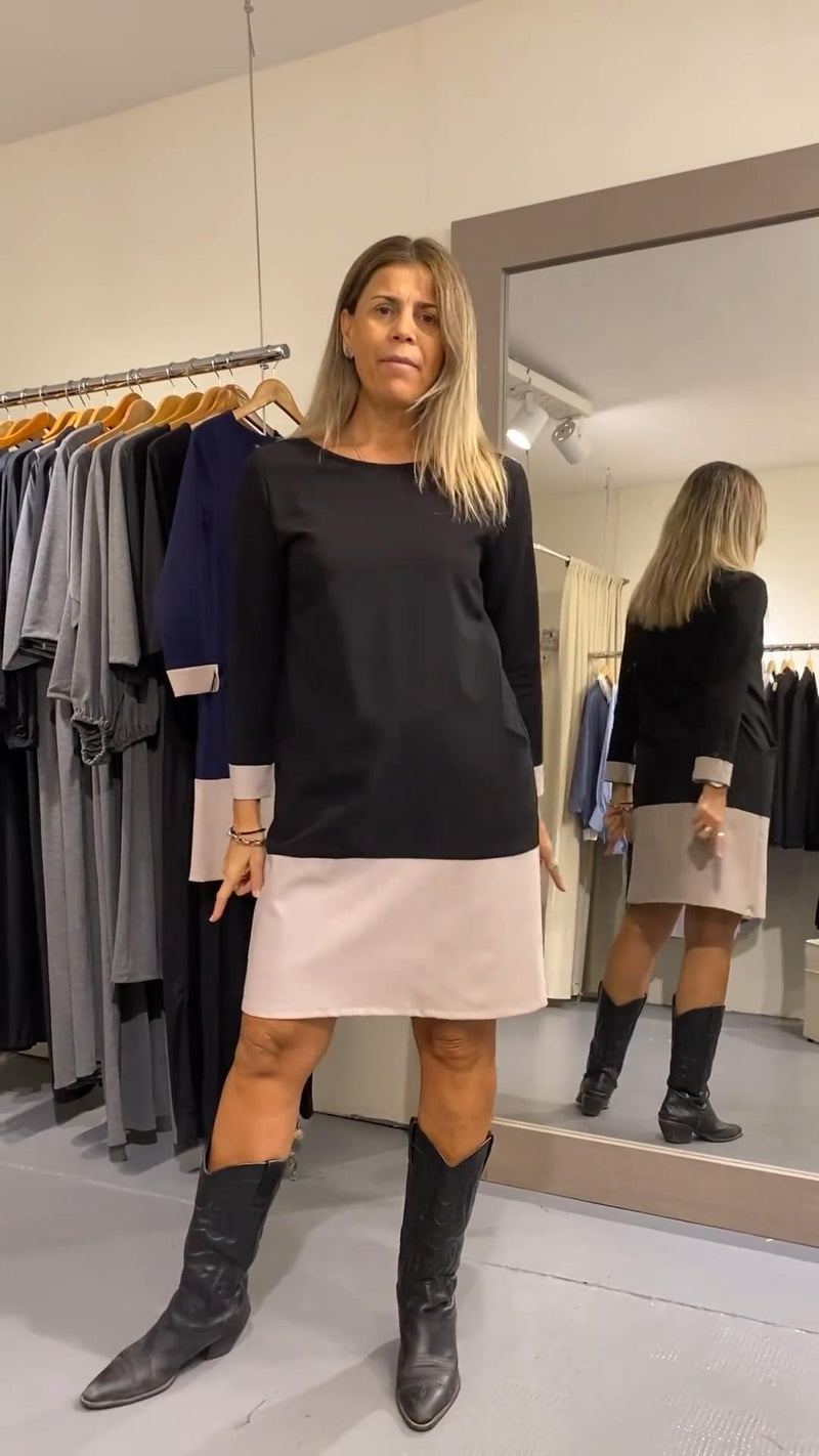 Round-Neck Color-Blocking Straight Dress