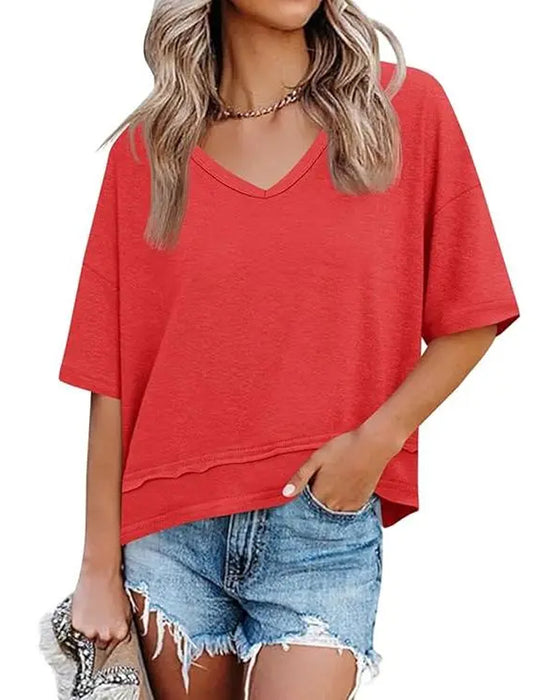 V-Neck Solid Color T-Shirt