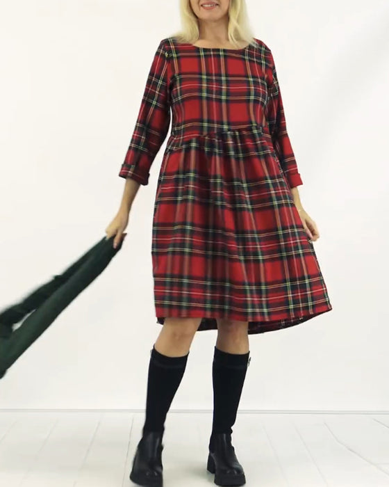 Round neck plaid casual dress