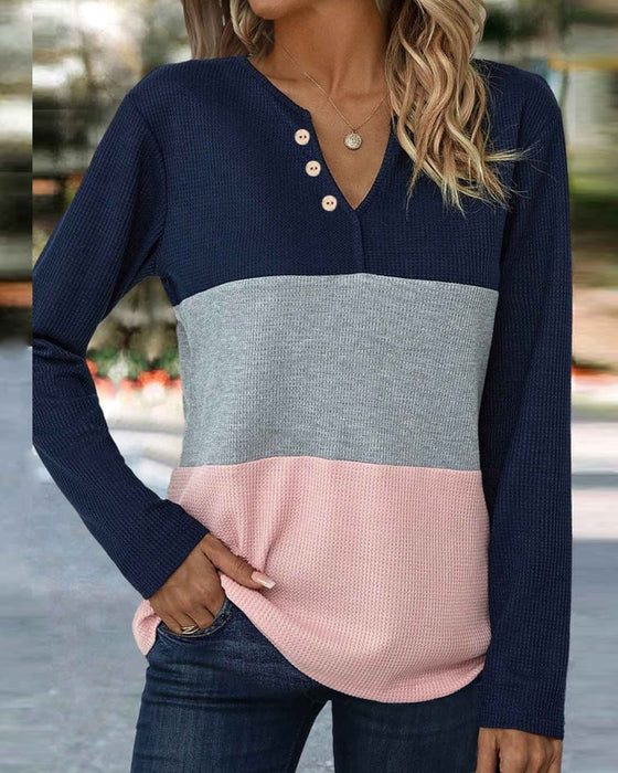 Button contrast casual top