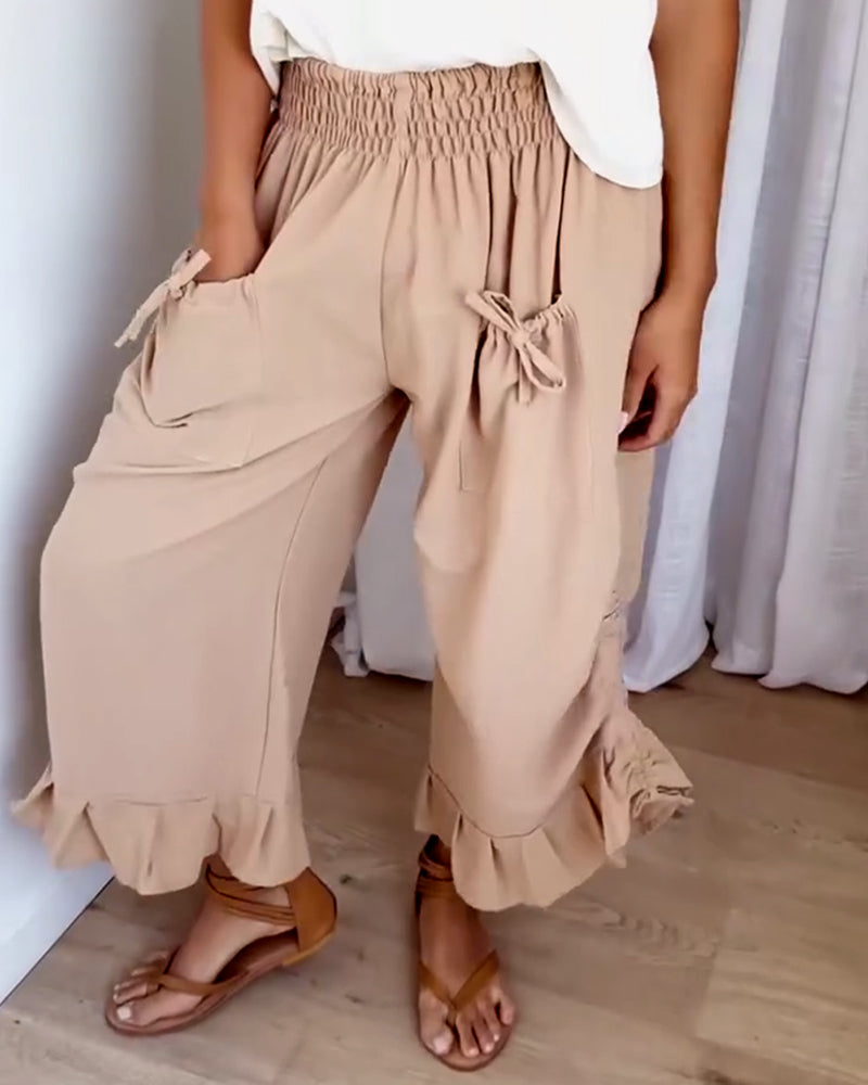 Stylish Pocket Design Elastic Waist Pants