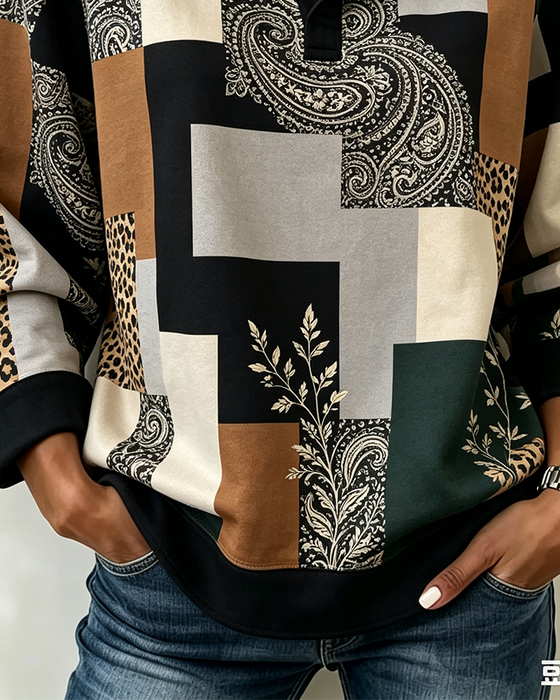 Leopard Paisley Color-Block Blouse