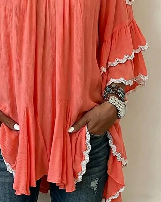 Off-Shoulder Ruffle Batwing Sleeve Loose Fit Blouse