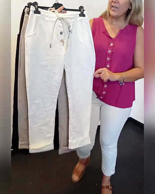 Fashion Solid Color Button Pocket Skinny Pants