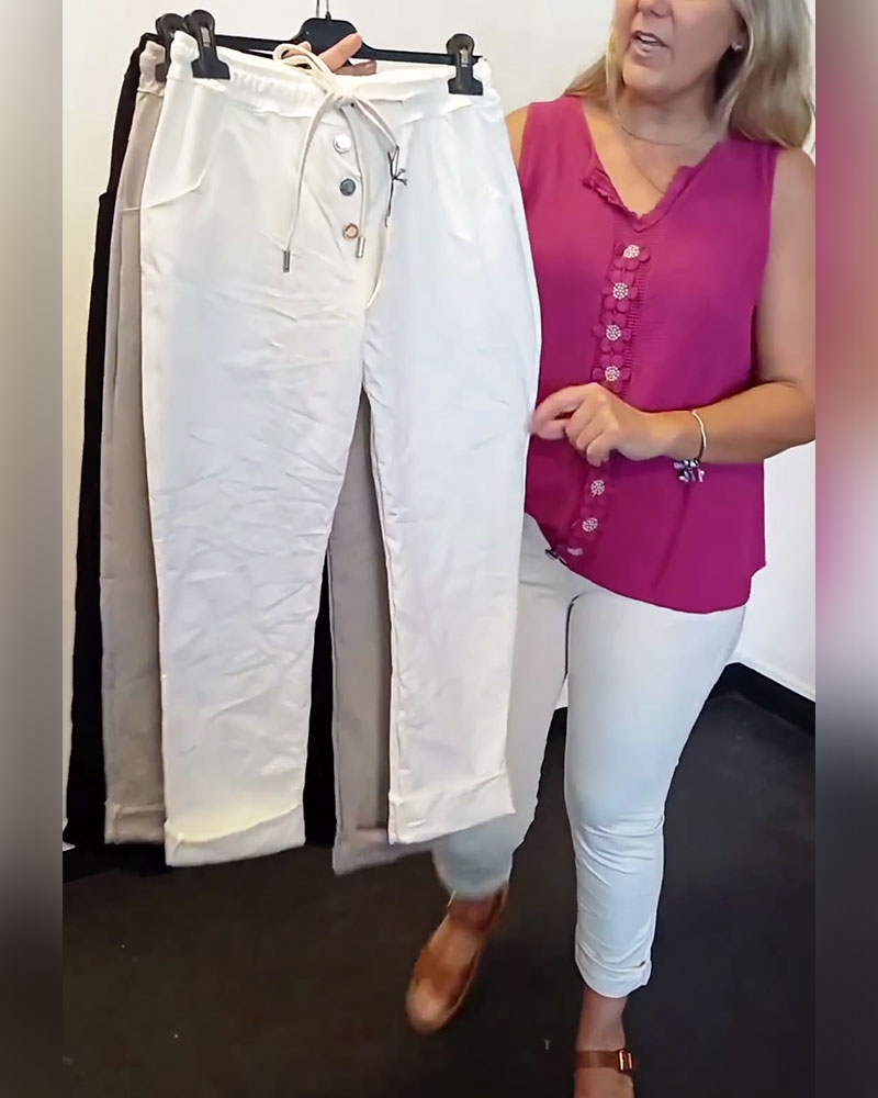 Fashion Solid Color Button Pocket Skinny Pants