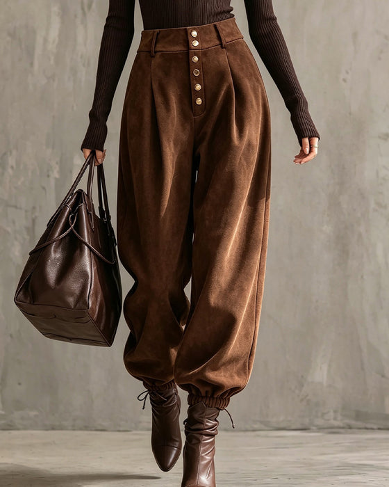 High Waist Multi-Button Cuffed Harem Pants
