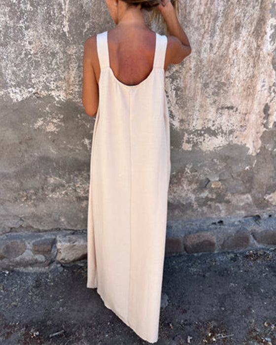 Sleeveless Solid Color Fashionable Long Dress