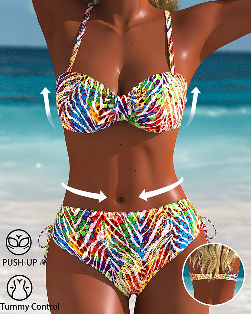 Vacation Print Lace Up Bikini