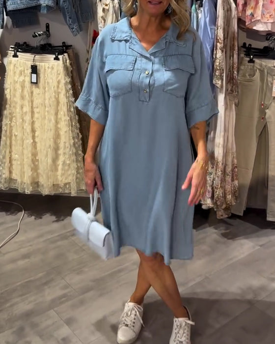 Lapel Button A Hem Dress