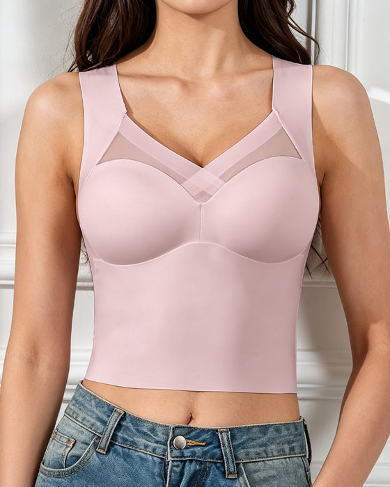 Mesh Splicing Built-In Bra Tank Top
