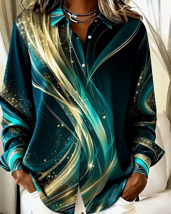 Casual Long-Sleeved Shimmering Pattern Shirt