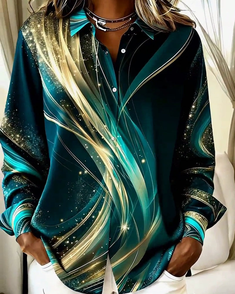 Casual Long-Sleeved Shimmering Pattern Shirt
