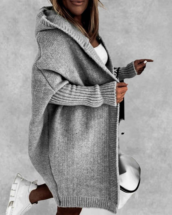 Simple solid color bat hooded cardigan