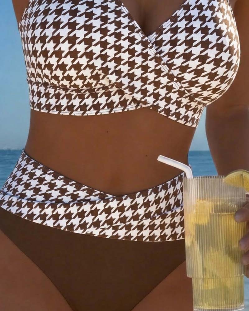 Houndstooth Cross-Piece Bikini