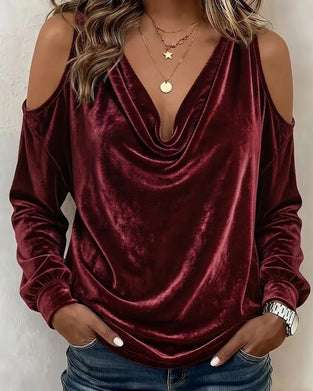Velvet Bardot Cowl Neck Long Sleeve Blouse
